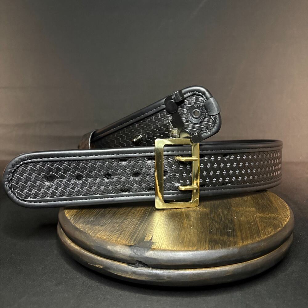Bianchi 7960 Duty Belt Size 36-38" Black Basketweave Leather Brass w/Belt Keeper